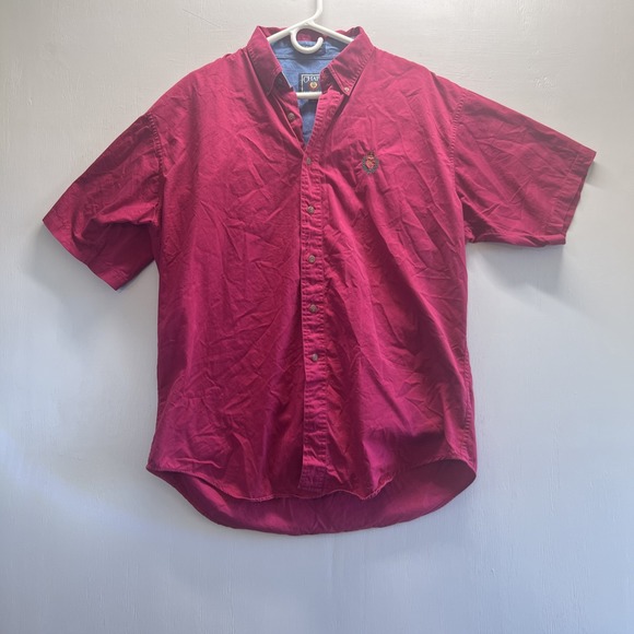 Vintage‎ Chaps Ralph Lauren Shirt Mens L Button Down Red Short Sleeve Crest - Picture 1 of 7